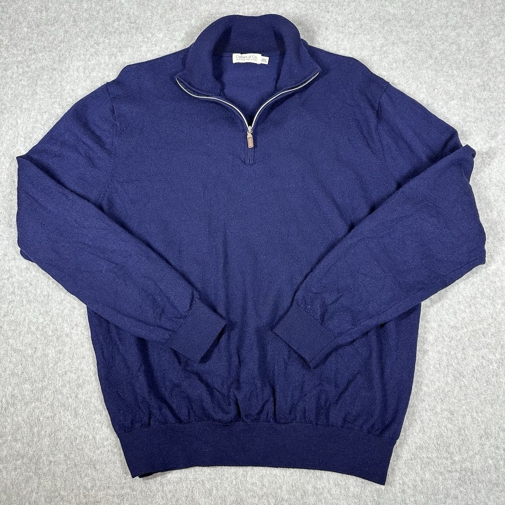 Collars & Co 100% Merino Wool 1/4 Zip Sweater Men's XXXL Navy Blue